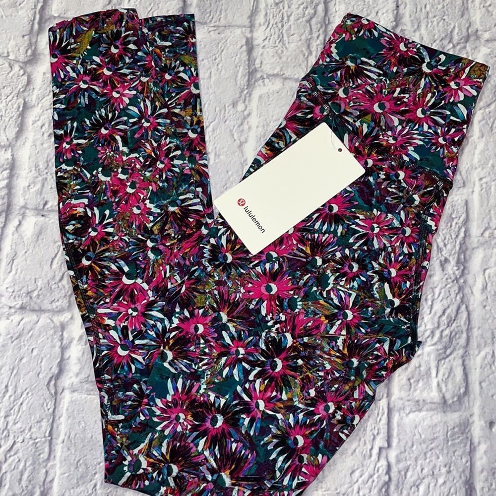 LULULEMON Base Pace High-Rise Running Tight 28" fleece Multi Floral FLeece 6 NWT